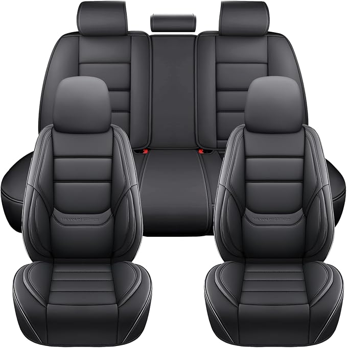 NS YOLO Leather Car Seat Covers Full Set,Universal Fit for Most Cars,SUVs and Sedans,Waterproof Luxury Leatherette Cushions, 5 Car Seat Protectors (Black, Full Set-5 Seats(Front and Rear))