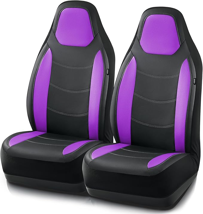 Road Comforts Car Seat Cover, Leather Car Seat Covers, Automotive Low Back Car Seat Covers, Airbag Compatible, Universal Fit for Most Cars (Purple)