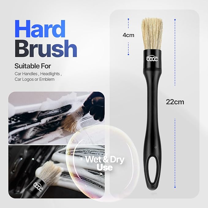 5 Pcs Car Detailing Brush Set – 2 Pcs Ultra-Soft for Delicate Leather, Screens & Trim, 2 Pcs Nylon for Wheels, Tires & Tough Dirt, 1 Pc Boar Hair for All-Purpose Interior & Exterior Detailing
