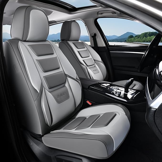 Coverado Car Seat Covers Full Set, Seat Covers for Cars, Front Seat Covers and Back Seat Cover Waterproof Leather Automotive Seat Cover, Universal Car Interior Protectors Cushion for Most Cars