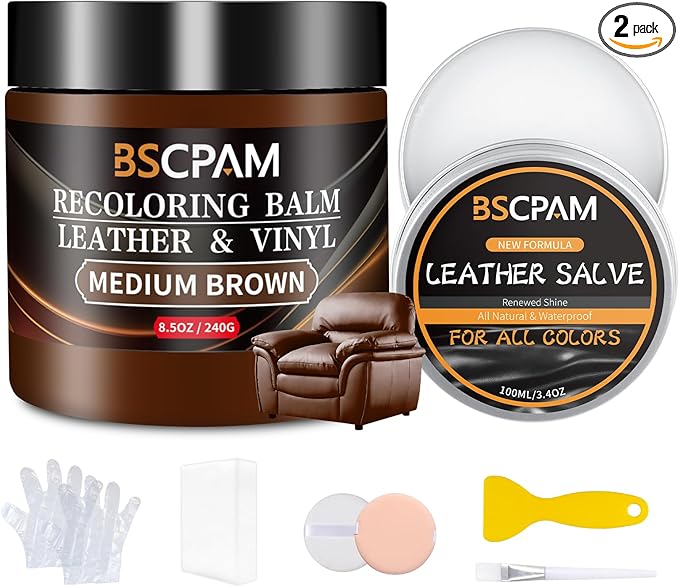 Medium Brown Leather Recoloring Balm with 100ml Mink Oil,Leather Couch Scratch Remover,Leather Repair kit for Vinyl Furniture and Car Interior,Leather Dye Paint,Mink Oil for Leather