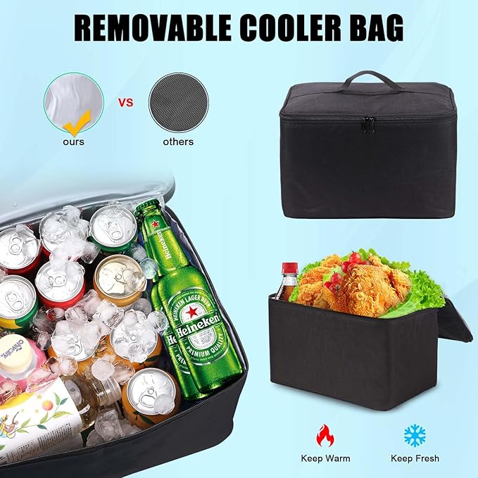 Large Trunk Organizer for Car, SUV, Truck with Removable Cooler Bag-Collapsible Multi Compartments w/Foldable Cover, Non Slip Bottom Cargo Storage (Black)