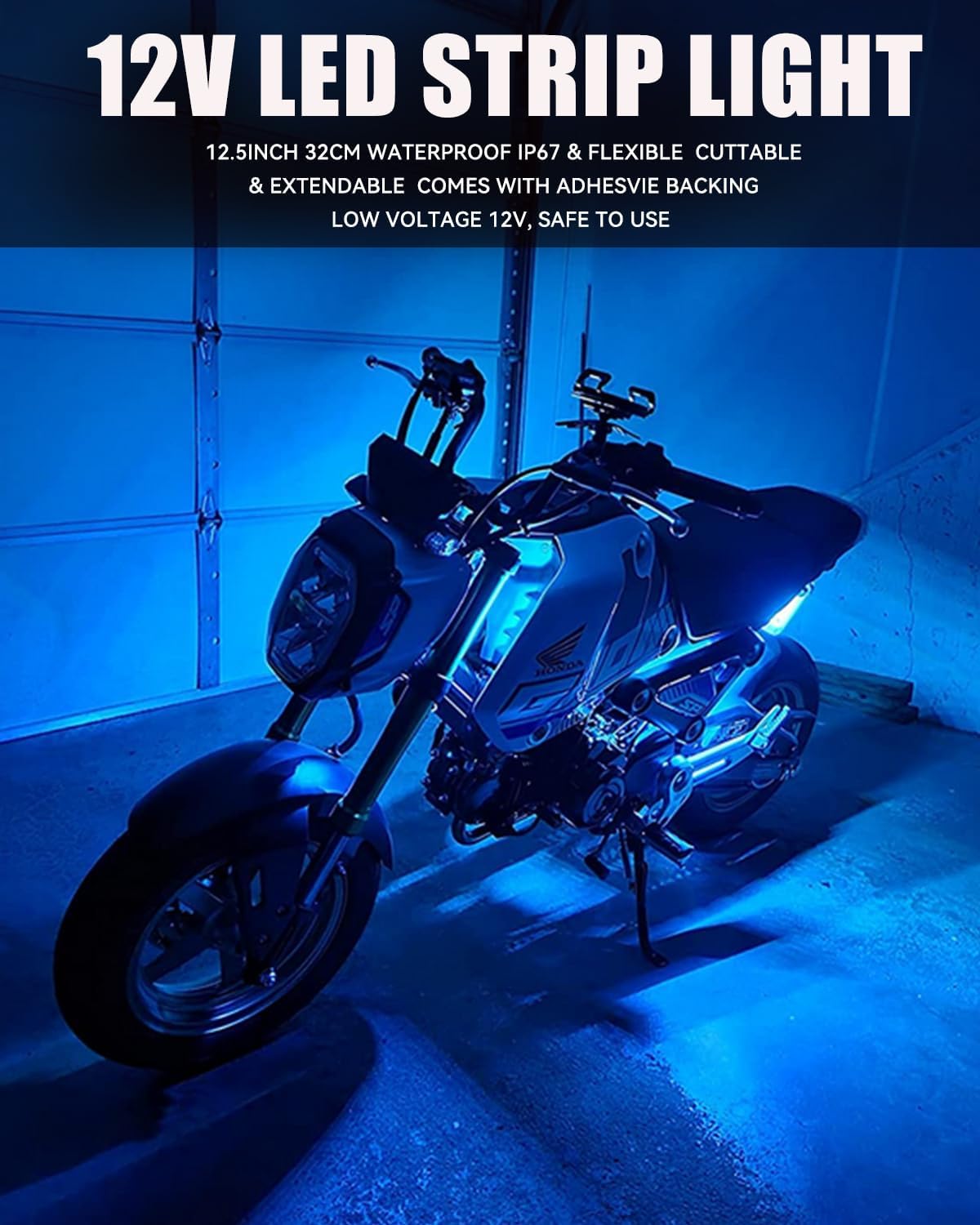 12V Led Light Strip 32CM Waterproof Ice Blue Led Strip Lights for Cars Motorcycles Golf Cart Interior & Exterior Marine Boat 5050 18SMD,Pack of 4