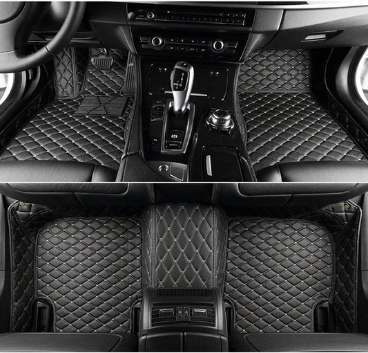 Custom All-Weather Protection Luxury Leather Floor Mats for Cars SUVs Trucks According Anti-Slip Leather Floor mats ﻿ (Black Beige)