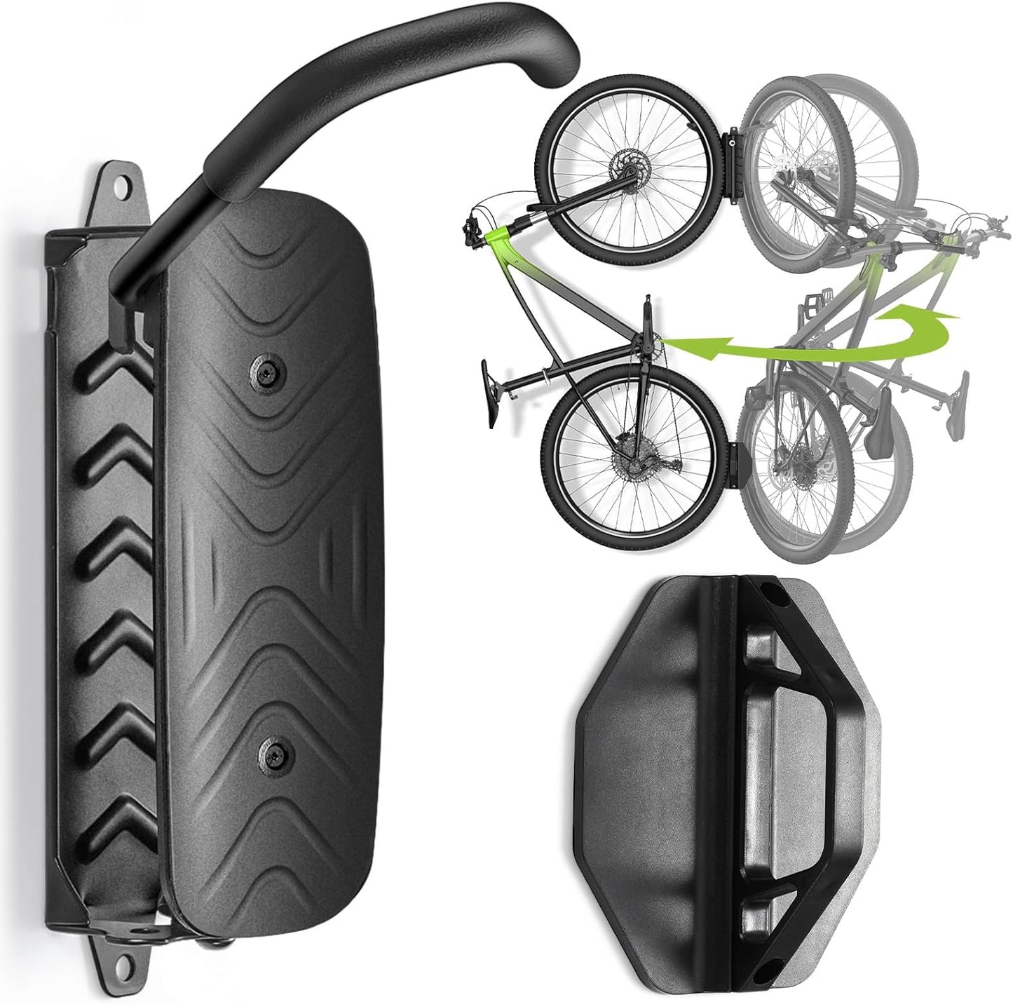 Swivel Bike Wall Mount [1 Pack], 150° Swivel Vertical Bike Rack Wall Hanger Holds up to 66lbs for Mountain/Road/Hybrid Bikes, Bike Hangers, Bicycle Storage Rack for Garage