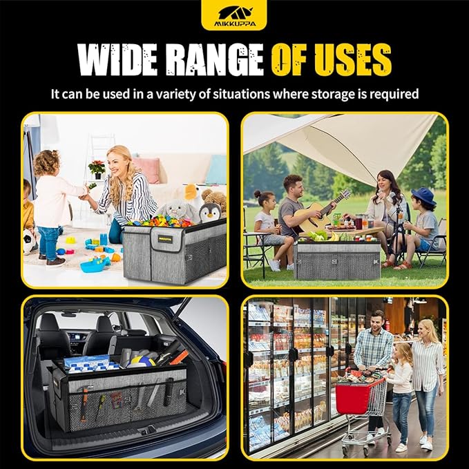 MIKKUPPA Car Trunk Organizer - 65L Collapsible Trunk Organizer with Lid, Sturdy Car Storage for SUV Auto Truck Van with Adjustable Straps and Non Slip Bottom (Gray)