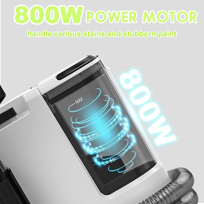 Portable Carpet & Upholstery Cleaner, Deep Cleaning for Rugs, Couch, Curtain, Car Interiors Stains, Pet & Family Friendly, 800W high-performance motor 21Kpa 120V (White)