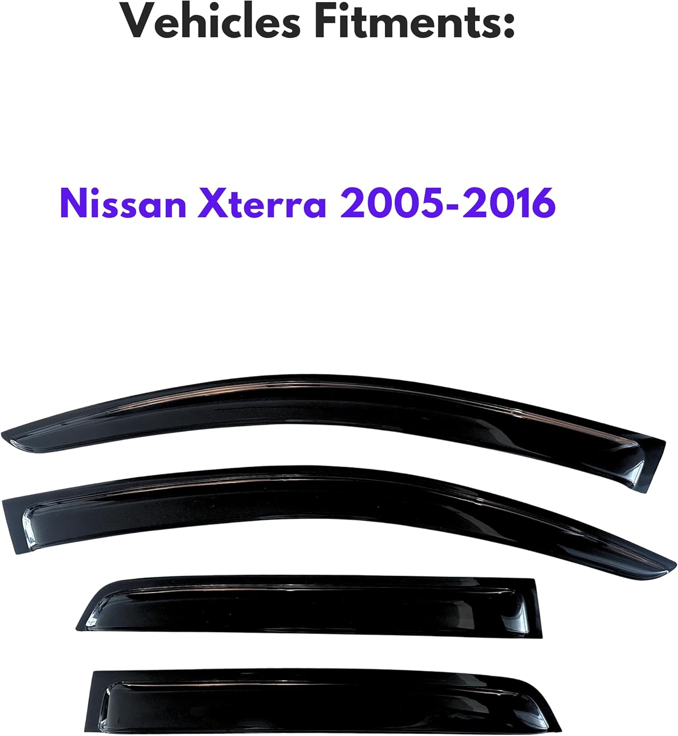 KPY Window Visor Compatible with Nissan Xterra 2005-2016, 4PC Rain Guard Side Window Vent Deflectors Tape-On Style, 2005 2006 2007 2008 2009 2010 2011 2012 2013 2014 2015 2016