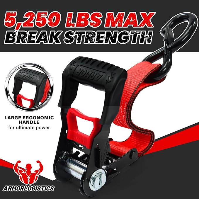 Ratchet Straps Heavy Duty (4 Pack) - 5,250 Break Strength Motorcycle Strap Tie Downs with 15ft Soft Loops -1.5in x 8ft Ratchet Tie Down Straps for Motorcycles, Truck, Cargo -Safety S Hook, Storage Bag