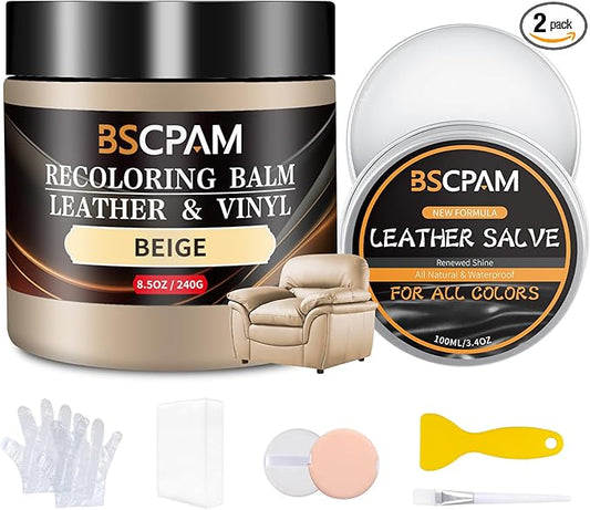 Beige Leather Recoloring Balm with 100ml Mink Oil,Leather Couch Scratch Remover,Leather Repair kit for Vinyl Furniture and Car Interior,Leather Dye Paint,Mink Oil for Leather