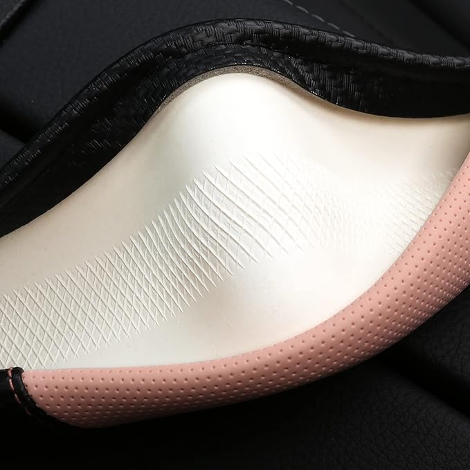 Car Steering Wheel Covers for Women Padded Carbon Fiber PU Leather Cute Auto Interior Accessories for Vehicle, Sedan, Universal, Anti Slip, Pink, Standard Size 14.5-15"(37-38cm)