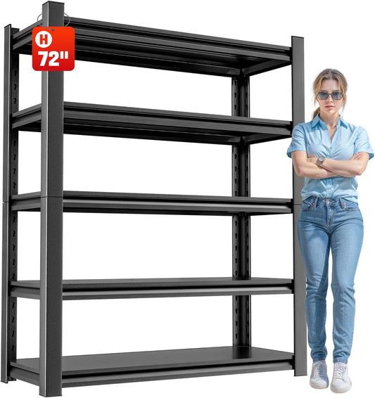 5 Tier Heavy Duty Metal Shelving Unit, Industrial Storage Shelf for Garage, Utility, and Industrial Use - Metal Storage Shelf Organizer, Durable Garage Storage Shelving 24" D x48 W x72 H