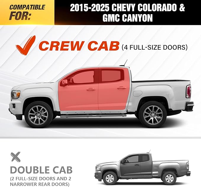 Crew Cab Three Raised Steps Running Boards Side Steps Compatible for 2015-2025 Chevy Colorado & GMC Canyon Crew Cab (4 Full Size Doors), Two Stairs Design Bolt-on Side Rails Step Nerf Bar