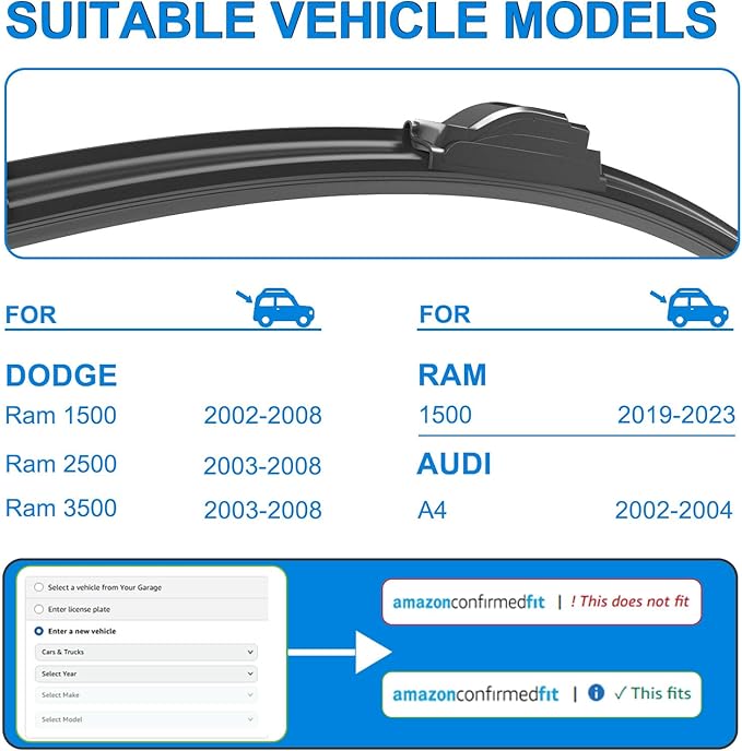 CJPPPZIW® Windshield Wipers-24 Inch+24 Inch Replacement for 2002 2003 2004 2005 2006 2007 2008 Dodge Ram 1500 Wiper Blades for My Car,Quality Front Windshield Wiper Blades(Set of 2)