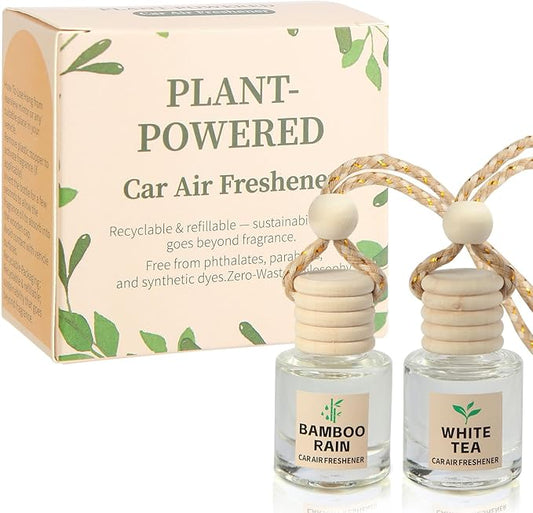 Car Air Freshener Oil Diffuser - Hanging Long Lasting Scent for Car & Home, Essential Oil Freshener with Adjustable Fragrance（Bamboo Rain+White Tea）