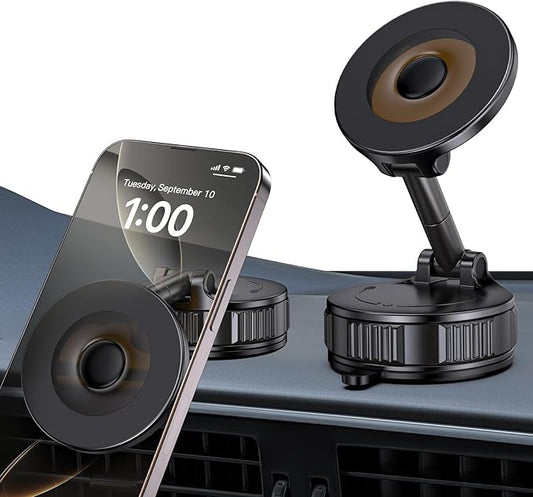 Light Face Nano Gel Vacuum Magnetic Phone Holder, 360° Adjustable Dashboard Hands-Free Suction Cup Phone Mount for Car/Gym/Mirror/Smooth Surface, Compatible with iPhone and Android (Black)