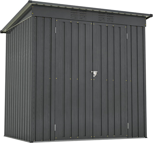 6x4 FT Outdoor Metal Storage Shed with Lockable Door & Floor Frame, Heavy-Duty Garden Tool Shed, Weatherproof Steel Utility Shed for Backyard, Patio, or Lawn Organization