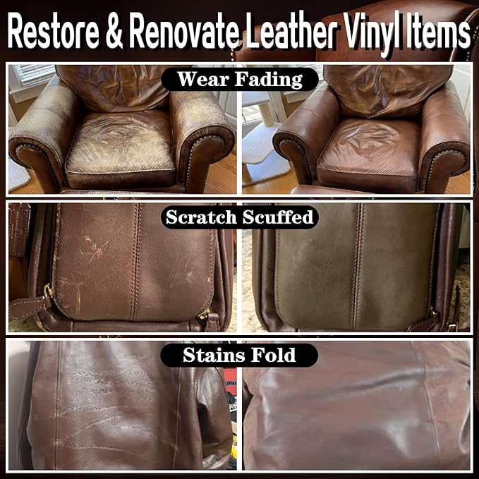 Leather Recoloring Balm Medium Brown Dye Vinyl Car Interior Leather Boat Seat Paint Furniture Couch Recliner Chair Boot Jacket Shoe Bag Purse Belt Color Restorer Fading Stain Scratch Remover Repair