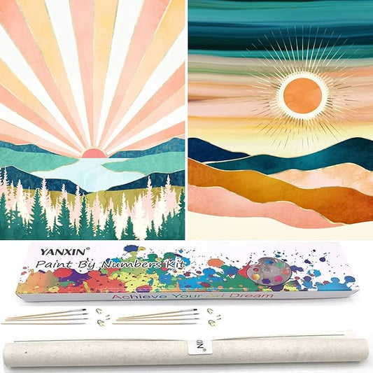 YANXIN Paint by Numbers Kit for Adults Beginners 2 Pack Rolled Paint by Numbers on Canvas for Creative Wall Art Home Decoration with Nice Gift Box 12x16 inch 5758