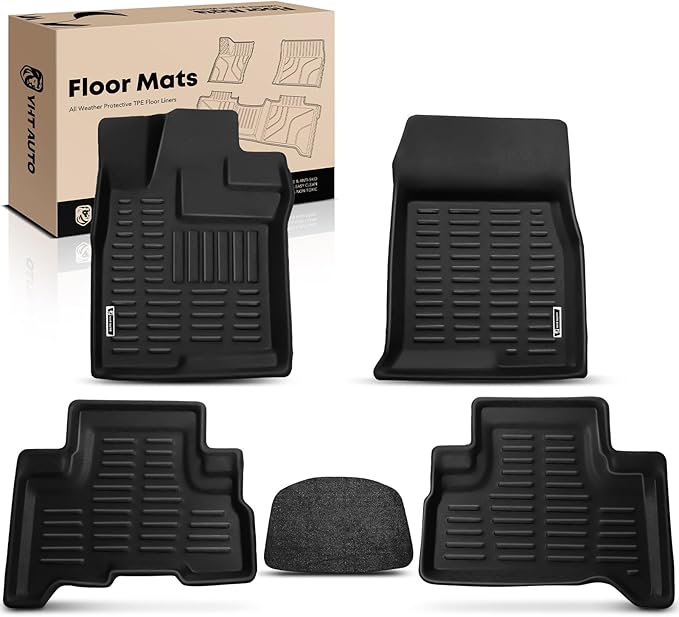 YHTAUTO Floor Mats Fit 2007-2014 Toyota FJ Cruiser(Without Hook Retention), TPE All Weather Car Mats Waterproof Anti-Slip Odorless Floor Liner, Interior Car Accessories Front & 2nd Row Liner