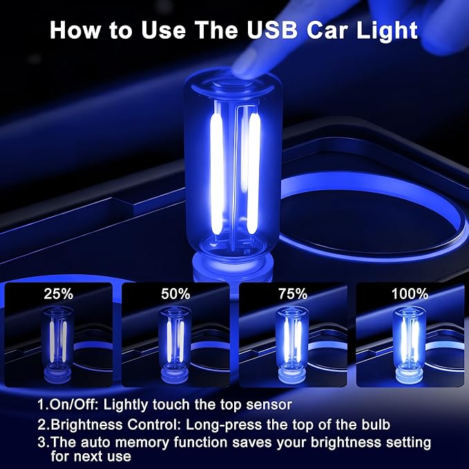 Vintage USB Car Night Light, Touch Dimmable LED Filament Lamp - Portable Mini Glass Bottle Ambient Lighting for Vehicle Interior, Bedroom, Hallway, Camping & Holiday Decoration
