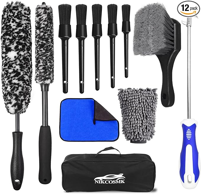 12Pcs Wheel Brush Kit for Cleaning Wheel and Tire, Wheel and Rim Brush, Car Detailing Brushes, Tire Brush, Bendable & Durable Car Wheel Rim Cleaner Brush Set,Car Detailing Cleaning Brush Supplies Kit