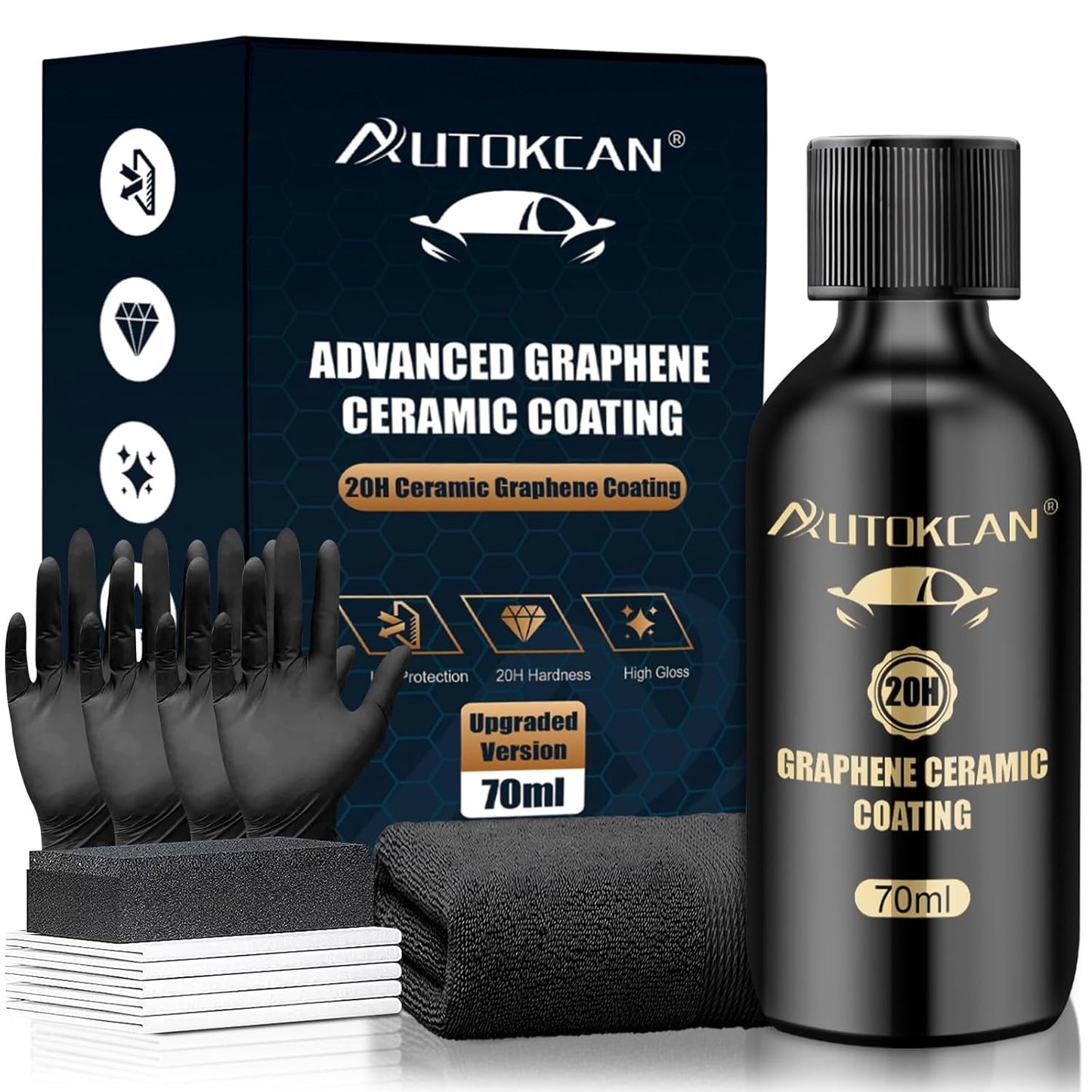 Graphene Ceramic Coating(70ml), Advanced 20H Ceramic Coating for Cars Long Lasting High Gloss Nano Graphene Coat Kit Hydrophbic Mirror Paint