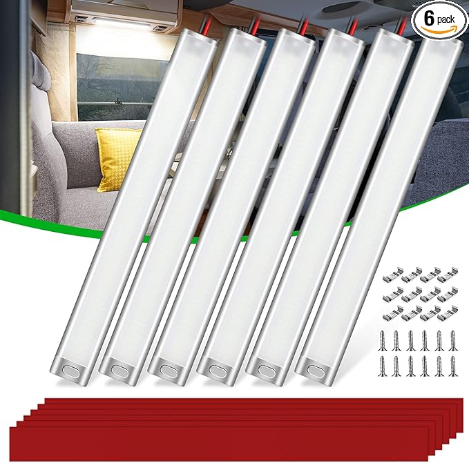 CT CAPETRONIX 12v LED Interior Light Bar, 168LEDs 15.4IN 1700LM 10W, DC 12v Volt led Strip Lights with Switch, for Enclosed Cargo Trailer Car RV Van Truck Lorry Camper Boat Caravan Motorhome (6Pcs)