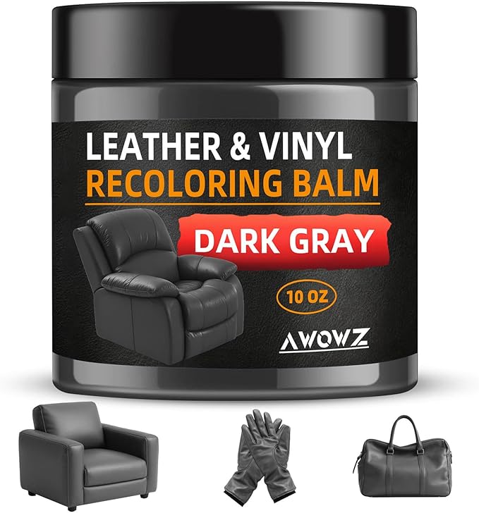 Leather Recoloring Balm - Scratch Repair & Color Restore Kit for Faded Leather, Leather Couch & Car Seats - 10OZ Leather Restorer Balm for Furniture, Auto Interior, Vinyl, Accessories (Dark Gray)