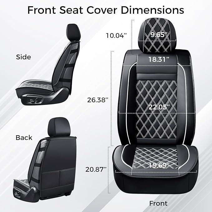 Huidasource Seat Cover 5 Layers, Car Seat Covers Full Set Faux Leather, Seat Covers for SUV, Side Open Design Airbag Pops Out, Front ＆ Back Seats Fit for Most Cars Van Truck Etc(Full Set/Black&White)