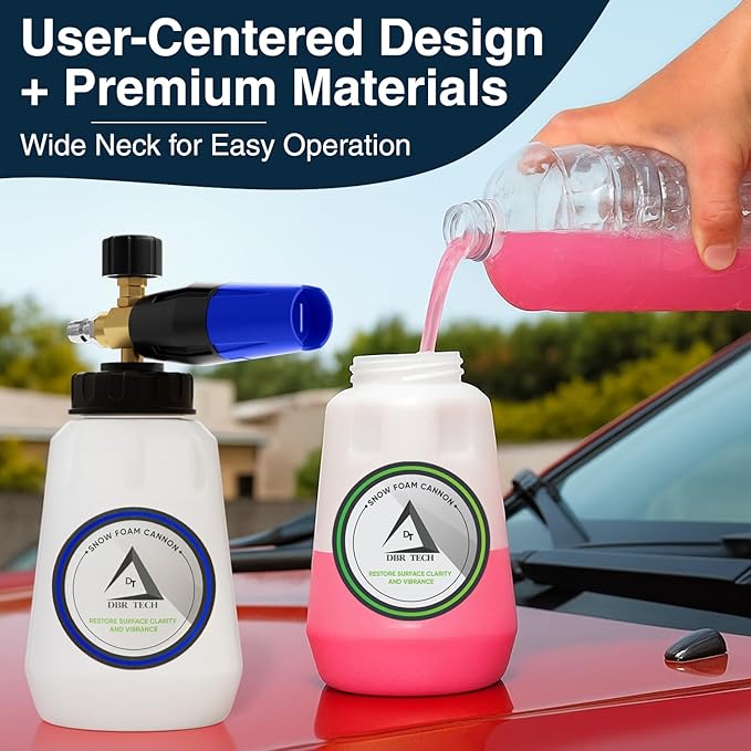 Foam Cannon for Pressure Washer, 1.1mm Orifice, 1000-4000 PSI, 1/4 Inch Quick Connector, Wide Neck and Adjustable Spray, Heavy Duty Car Snow Foam Blaster for Superior Foaming & Deep Clean, Blue