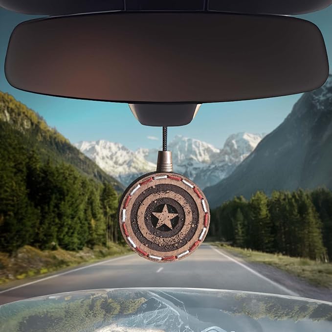 Wood Car Air Freshener — Captain Shield Handmade Unscented DIY Essential Oil Hanging Diffuser with Felt Insert — Add Your Own Oils — Refillable — Car/Truck/SUV — Cardboard Box