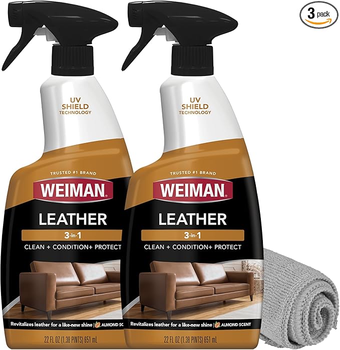 Weiman Leather Cleaner Conditioner & Protector for Couches, Boots, Chairs, Bags, Purses & Auto Interior with Microfiber Towel Included (2 Pack)