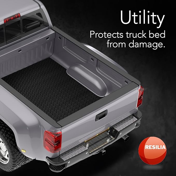 RESILIA Truck Bed Mat Liner – Universal Size, Durable Heavy-Duty All-Weather Protection for Your Truck, Cargo Van, or SUV, Pickup Accessories, Trim to Fit, Black, Thick 4 Foot x 6 Foot, Made in USA