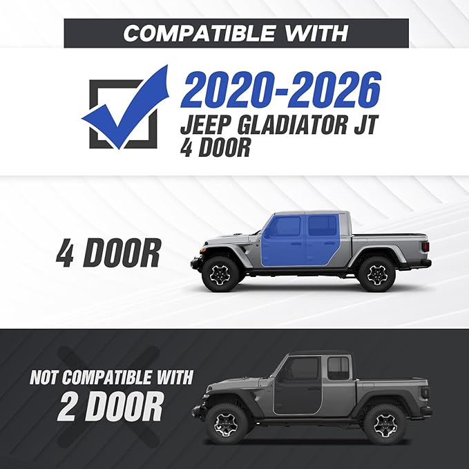 Running Boards Compatible with 2020-2026 Jeep Gladiator JT 4 Doors, Two Stairs Design Side Steps Heavy-Duty Steel Nerf Bars Bolt-on Step Plates RockSliders Rail. Black