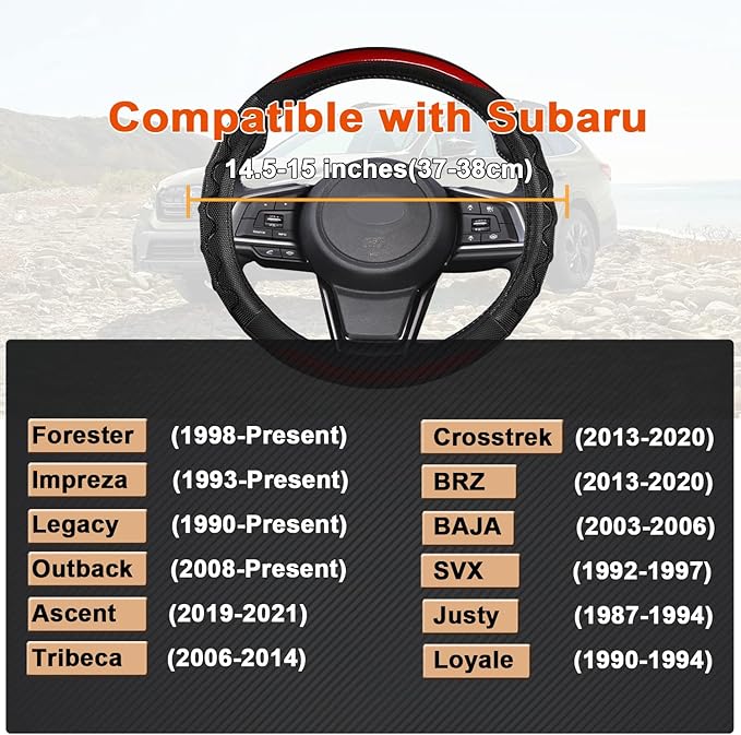 GIANT PANDA Steering Wheel Cover for Subaru Forester, Car Steering Wheel Cover for Subaru Outback and Crosstrek - Red