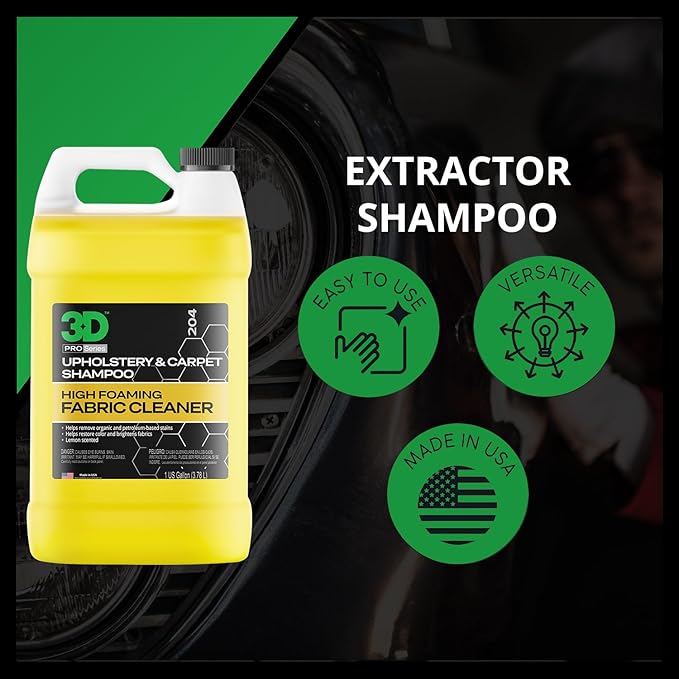 3D Extractor Carpet Cleaner Shampoo for Machine Use - Upholstery Cleaner, Stain Remover & Odor Eliminator - Low Foam, No Residue Formula 1 Gallon