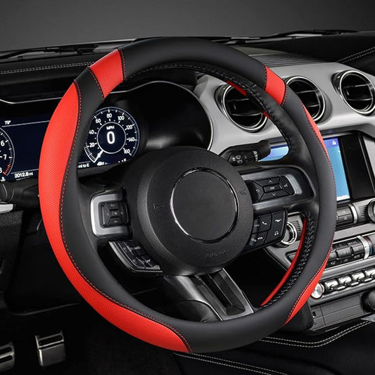 West Llama Car Steering Wheel Cover for Ford Escape,Explorer,Fusion,Focus,Bronco,Transit,Edge(Black+Red- Standard Size)
