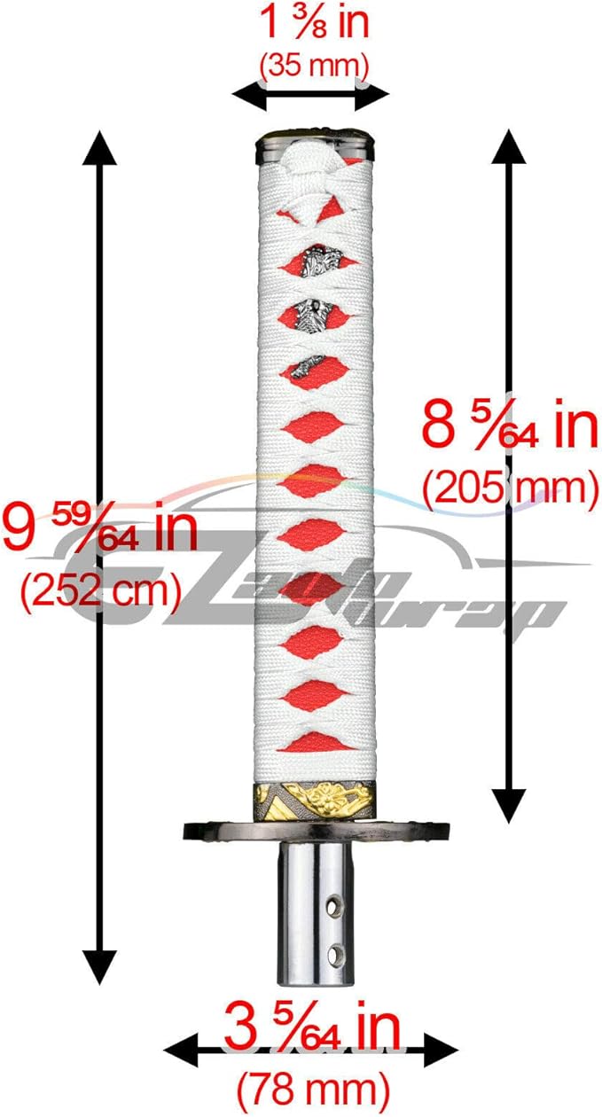 EZAUTO WRAP 20cm White Red Shift Knob Samurai Sword Alloy Katana with Adapter Universal