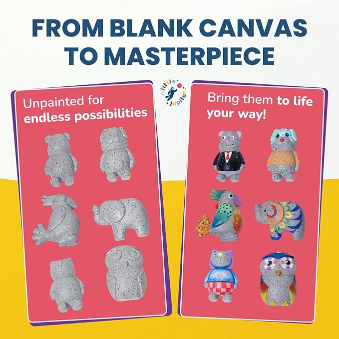 Rock Buddies - DIY Resin Shaped Stone Like Material Animal Figures - Ideal Arts and Crafts for Kids 3-12 Yrs old - Complete Kids Painting Crafts with 6 Projects, Paint, & Brush - Children's Activities