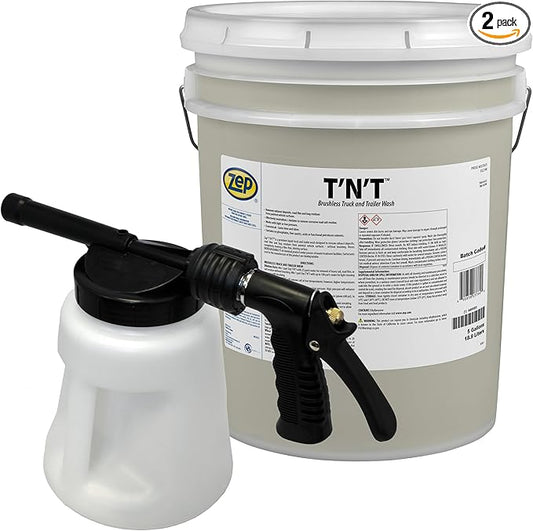 Zep TNT Brushless Truck and Trailer Wash Concentrate 5 Gal (Each) Model 481 Foamer 96 oz. - 37635 - Removes Exhaust Deposits, Road Film and Bug Residues