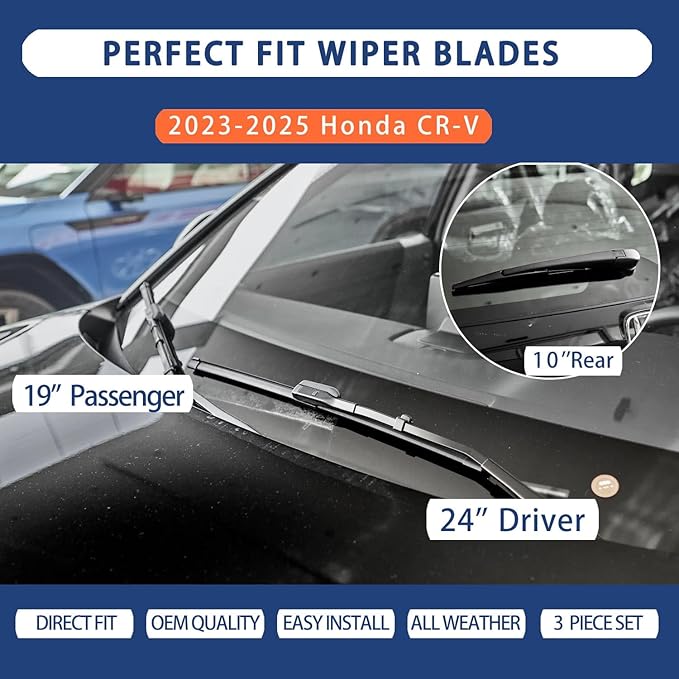 Windshield Wiper Blades for 2023 2024 2025 Honda CR-V CRV - Complete Set Front & Rear (24"+19"+10") Premium All-Weather Wipers