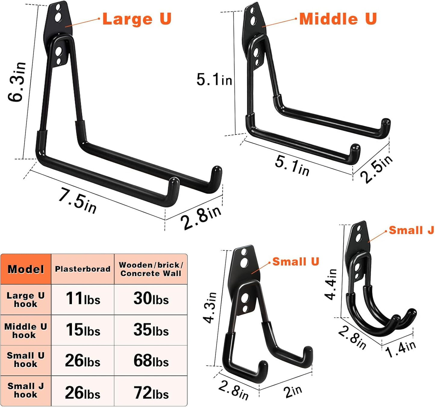 32 Pack Garage Hooks Heavy Duty,Utility Steel Wall Mount with Anti-Slip Coating Hanger & Organizer for Bulk Items,Bikes,Ladders,Power Tools,Ropes,and More Equipment