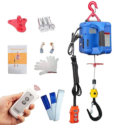 3 in 1 Electric Hoist Winch,1100LB 1500W Portable Power Winch Crane,110V/120V Electric Winch Crane with Manual Wire Wireless Remote Control,26FT Lifting Height,for Towing,Warehouse,Factories