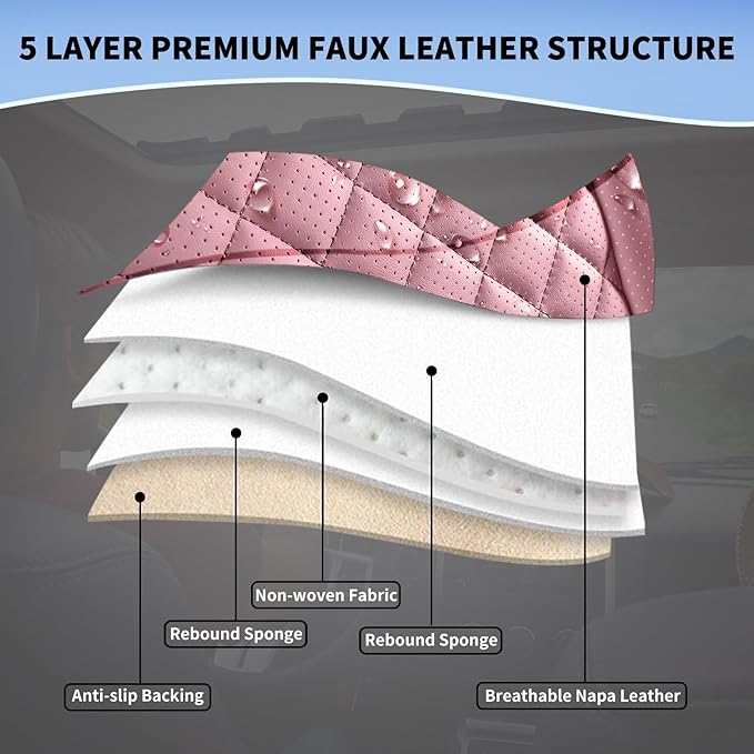 Leather Car Seat Covers Full Set Breathable Automotive Seat Covers Waterproof Seat Protectors Universal Fit for Most Automotive Cars SUV Trucks Van (Pink, Full Set)