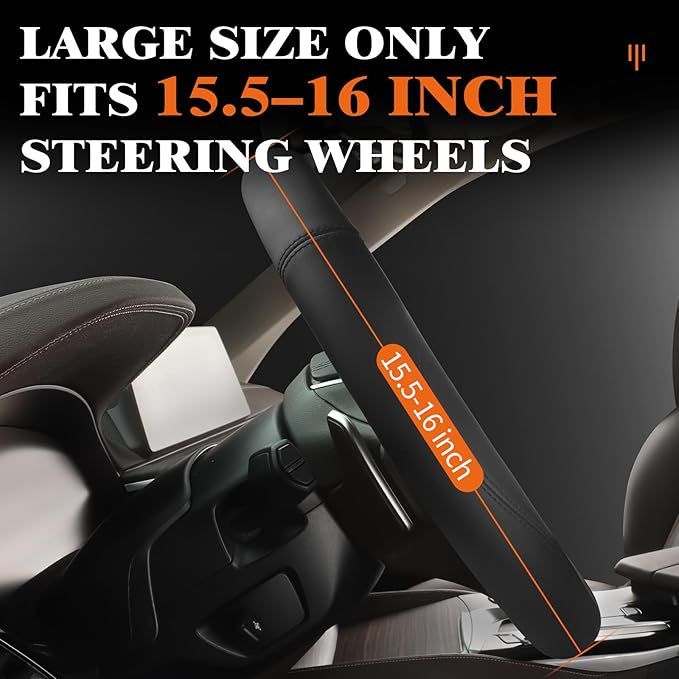 HOTOR Car Steering Wheel Cover - Universal Car Accessory for Diverse Cars, Leather Cover with Anti-Slip Lining, for Steering Wheel with a Diameter of 15.5"-16",Gray