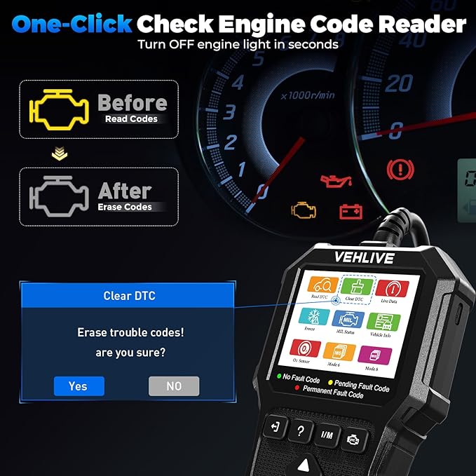 OBD2 Scanner Diagnostic Tool, Check Engine Light Car Code Reader with Reset, Battery Tester, Live Data, Freeze Frame, I/M Readiness, Car Scanner Diagnostic Tool for All OBDII Car After 1996