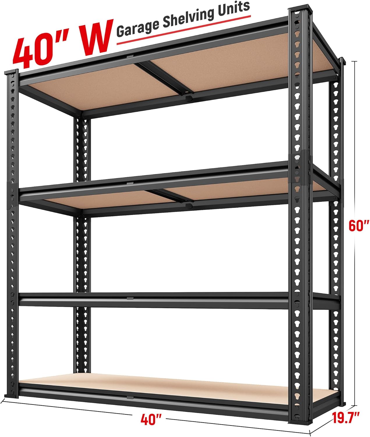 REIBII 40" W Garage Shelving 2000LBS Storage Shelves Adjustable Metal Shelving 4 Tier Metal Shelves Pantry Shelf for Closet Basement Kitchen 40" W x 19.7''D x 60''H
