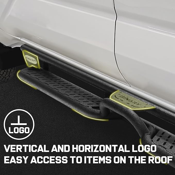 BINARY STAR Running Boards Compatible with 2019-2026 Chevrolet Silverado/GMC Sierra 1500 Crew Cab, 20-26 Silverado/Sierra 2500HD 3500HD Crew Cab, Two-Stair Side Steps Nerf Bars.
