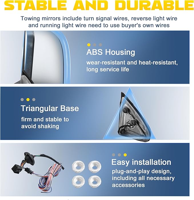 Chrome Towing Mirrors Compatible for 2014-2018 Chevy Silverado GMC Sierra 1500/2015-2018 Silverado Sierra 2500HD 3500HD Pickup w/Sequential Turn Signal White DRL Side View Mirror